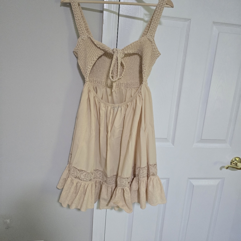 Zara Beige High Low Dress with Lace Detail - Picture 9 of 9